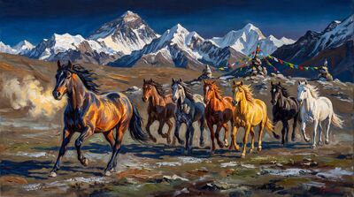 Seven Horses Himalayan Pass Canvas Painting
