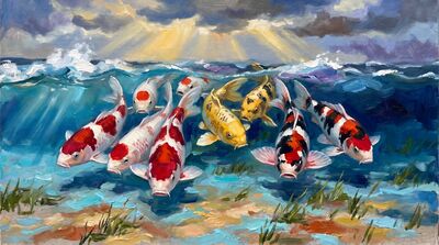 Koi Fish Ocean Current Canvas Wall Art