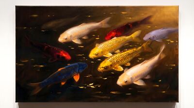 Koi Fish Candlelit Night Oil Painting Canvas Wall Art