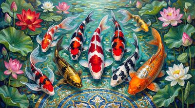 Koi Fish Grand Procession Oil Painting Canvas Wall Art