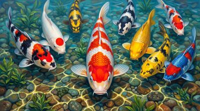 Nine Koi Fish Crystal Pool Canvas Wall Art