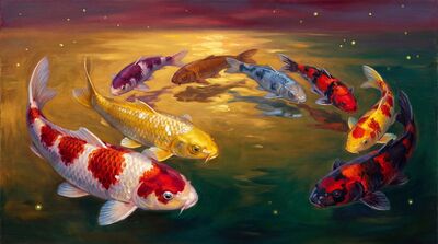Nine Koi Golden Twilight Canvas Wall Art