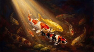 Nine Koi Chiaroscuro Light Canvas Painting