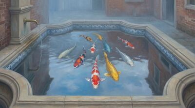 Nine Koi Stone Basin Canvas Wall Art
