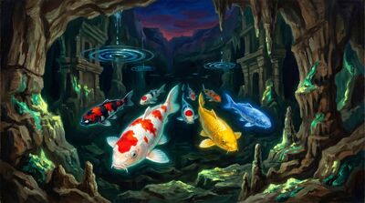 Nine Koi Mythic Grotto Canvas Painting