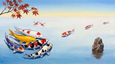 Nine Koi Japanese Garden Pond Canvas Wall Art