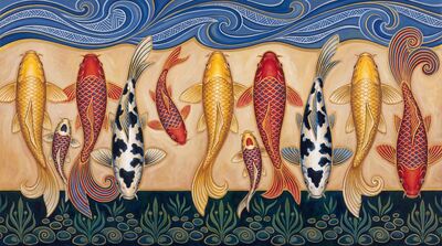 Nine Koi Secessionist Tapestry Canvas Wall Art