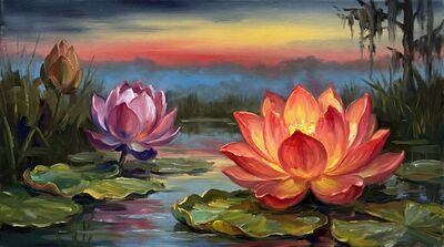 Three Sacred Lotus Canvas Painting