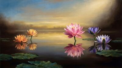 Five Lotus Floating Canvas Painting