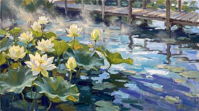 Morning Light Lotus Garden Canvas Painting