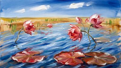 Windswept Lotus Lake Canvas Wall Art