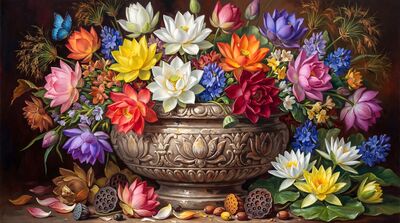 Maximalist Lotus Bouquet Canvas Painting