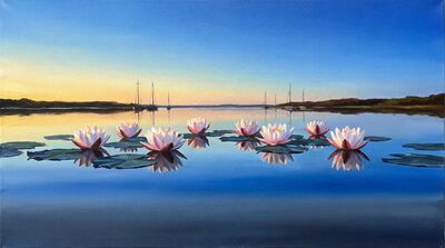 Lotus Harbor Sunset Canvas Painting
