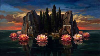 Mythic Lotus Island Canvas Painting