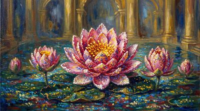 Jeweled Sacred Lotus Canvas Wall Art
