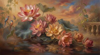 Abundant Lotus Blossoms Canvas Wall Art