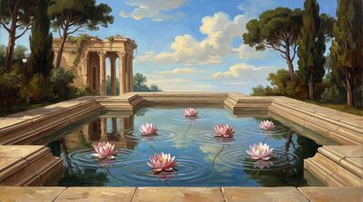 Classical Lotus Pond Canvas Painting