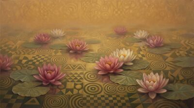 Golden Klimt Lotus Pond Canvas Wall Art
