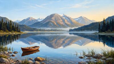 Alpine Mountain Tranquil Lake Oil Painting Canvas Wall Art