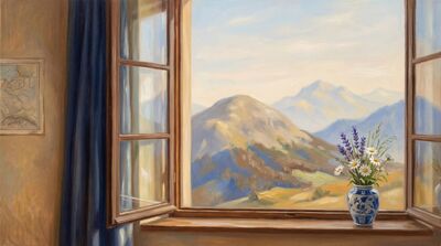Mountain Window View Canvas Wall Art