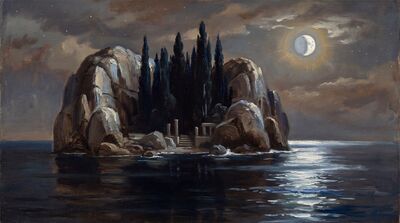 Mountain Moonlit Sea Canvas Painting