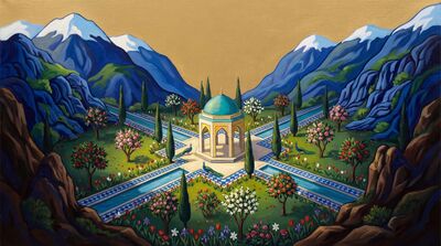 Persian Paradise Mountain Garden Canvas Painting
