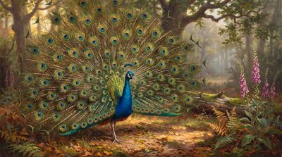 Indian Peacock Oil Painting Canvas Wall Art