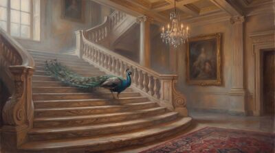 Peacock Grand Marble Staircase Oil Painting Canvas Wall Art