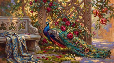 Peacock Medieval Bower Canvas Wall Art