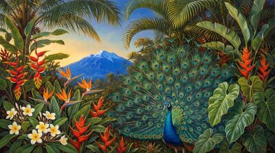 Peacock Tropical Paradise Canvas Wall Art