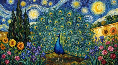 Peacock Moonlit Garden Canvas Painting
