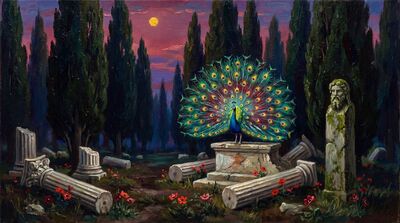 Peacock Sacred Cypress Grove Canvas Painting
