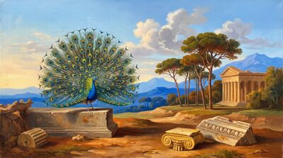 Peacock Arcadian Landscape Canvas Painting