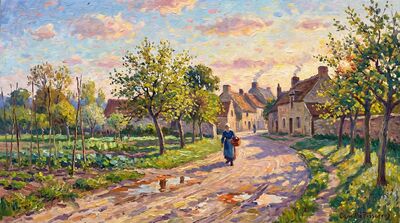 French Countryside Dawn Oil Painting Canvas Wall Art