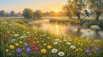 Sunrise River Meadow Canvas Wall Art
