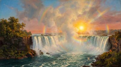 Waterfall Mist Sunrise Canvas Wall Art