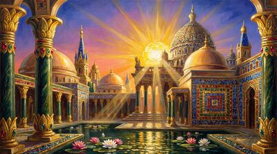 Eastern Temple Sunrise Canvas Wall Art