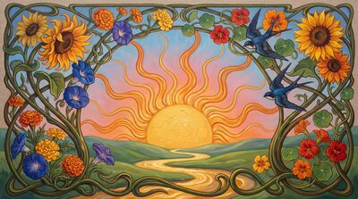 Floral Allegory Sunrise Canvas Painting