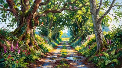 Tree Lined Country Lane Oil Painting Canvas Wall Art