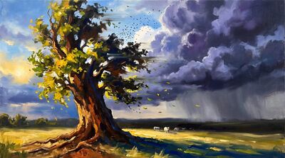 Elm Tree Approaching Storm Oil Painting Canvas Wall Art