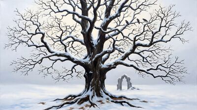 Winter Tree Snow Oil Painting Canvas Wall Art