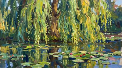 Weeping Willow Lily Pond Oil Painting Canvas Wall Art