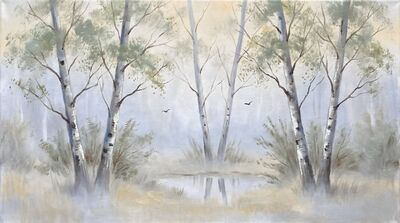 Silver Birch Trees Morning Haze Oil Painting Canvas Wall Art