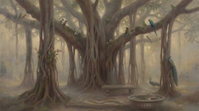 Colossal Banyan Tree Palace Garden Oil Painting Canvas Wall Art