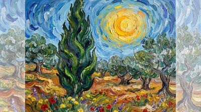 Cypress Olive Grove Swirling Canvas Painting