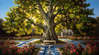 Ancient Chinar Mughal Garden Canvas Painting