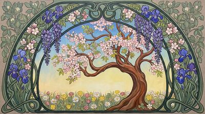 Flowering Tree Art Nouveau Arch Canvas Painting