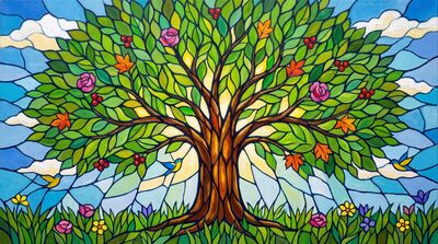 Stained Glass Tree Canvas Wall Art
