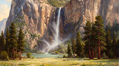 Bridal Veil Waterfall Glacial Valley Oil Painting Canvas Wall Art