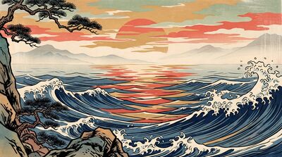 Sunset Wave Panorama Canvas Wall Art